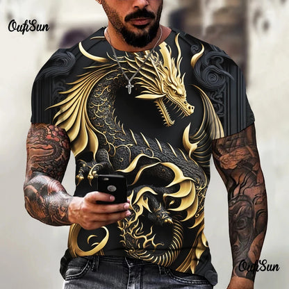 Dragon Pattern Men's T-shirt Fashion 3d Printed T Shirt Animal Short-sleeved Oversized Streetwear Tees Summer Casual Men's Tops - All Niche Drop