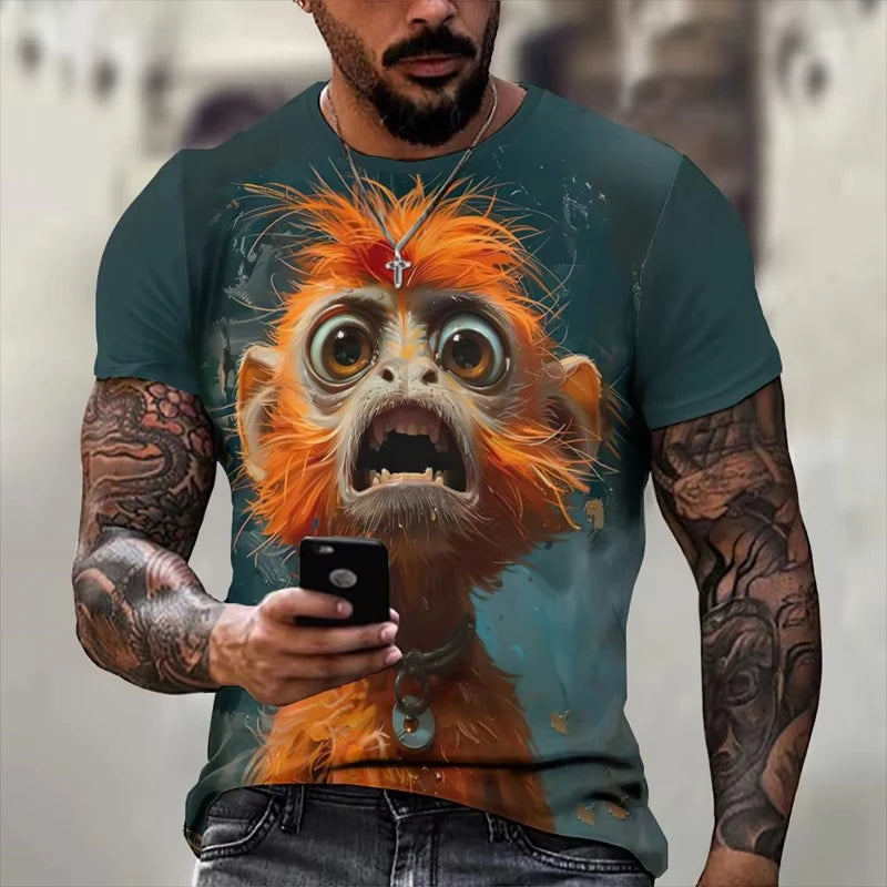 Hot Sell Summer Men Clothing 3d Printai Rendering Animal Men T-Shirt, Men Casual Hip Hop Sports T Shirt Men Short Sleeve T Shirt - All Niche Drop