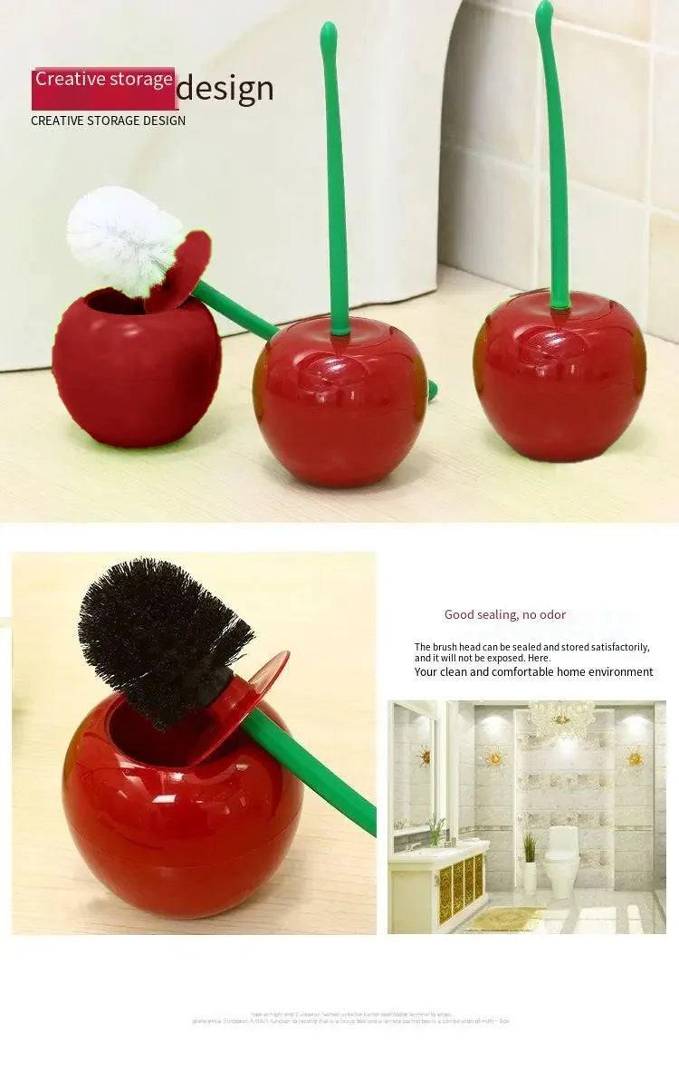 1pc Red Toilet Brush Creative Lovely Cherry Shape Lavatory Toilet Brush Holder Set Toilet Holder Bathroom Accessories - All Niche Drop