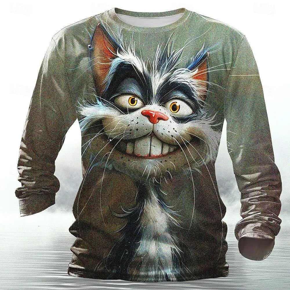 Funny 3D Animal Print Mens T Shirt Hip Hop Trend Harajuku Street Clothes Autumn Loose Top Fashion Cotton Long Sleeve T-shirt Men - All Niche Drop