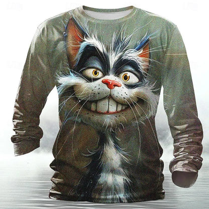 Funny 3D Animal Print Mens T Shirt Hip Hop Trend Harajuku Street Clothes Autumn Loose Top Fashion Cotton Long Sleeve T-shirt Men - All Niche Drop