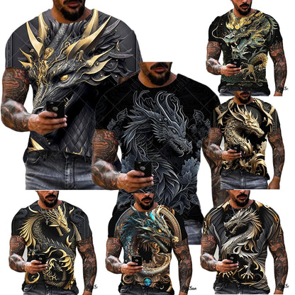 Dragon Pattern Men's T-shirt Fashion 3d Printed T Shirt Animal Short-sleeved Oversized Streetwear Tees Summer Casual Men's Tops - All Niche Drop