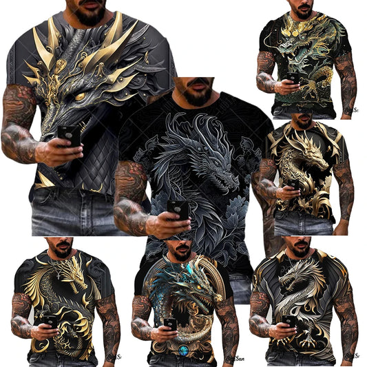 Dragon Pattern Men's T-shirt Fashion 3d Printed T Shirt Animal Short-sleeved Oversized Streetwear Tees Summer Casual Men's Tops - All Niche Drop