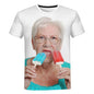 2023 Summer Creative Funny Ladies Licking Red Popsicle 3D Printed T-Shirt Cute Granny Funny Popsicle T-Shirt Casual Loose Tops - All Niche Drop