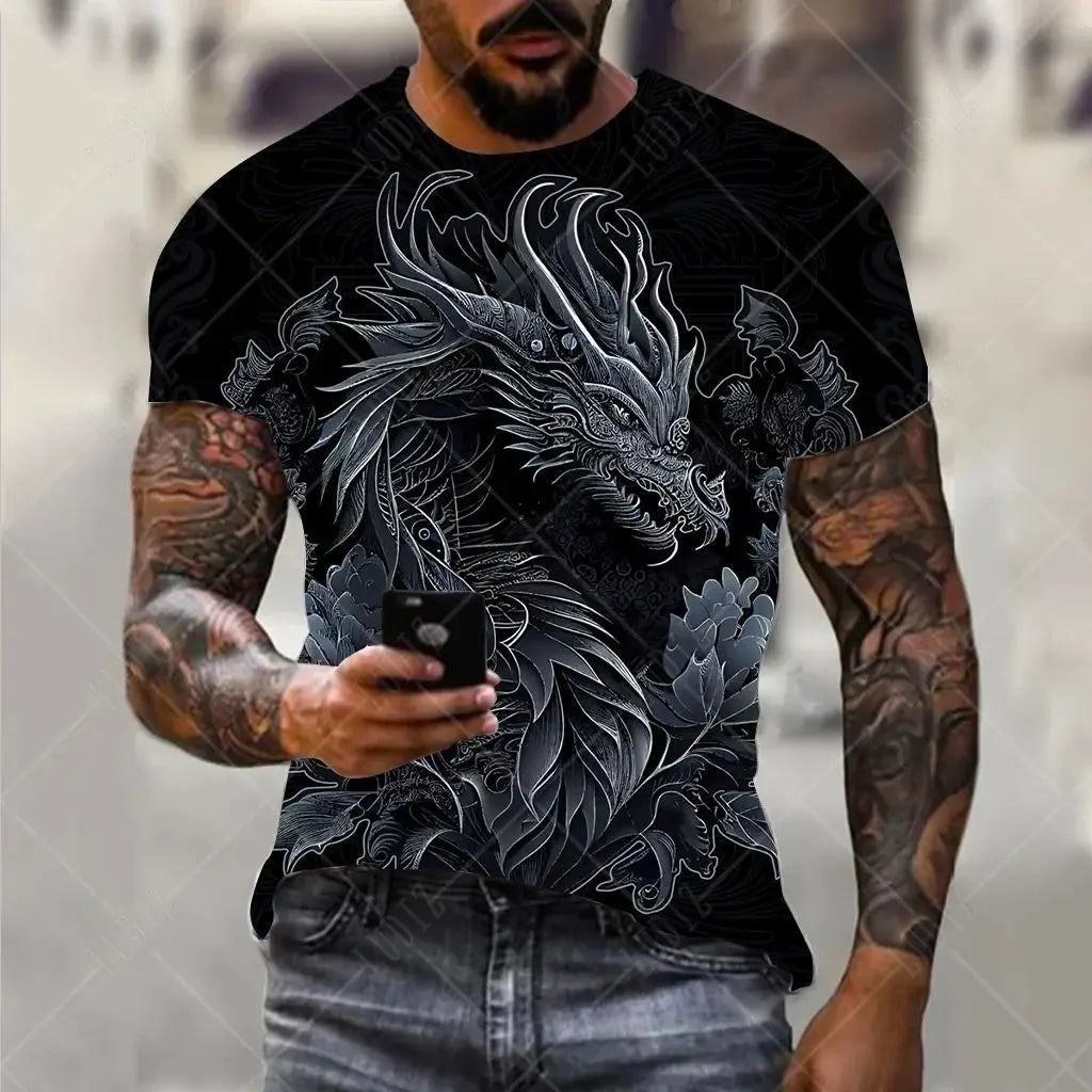 Dragon Pattern Men's T-shirt Fashion 3d Printed T Shirt Animal Short-sleeved Oversized Streetwear Tees Summer Casual Men's Tops - All Niche Drop