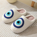 Ghost Face Fuzzy Slippers - Unisex Plush Winter Warm Non-Slip Indoor Shoes for Men/Women (Blue Evil Eye Design)