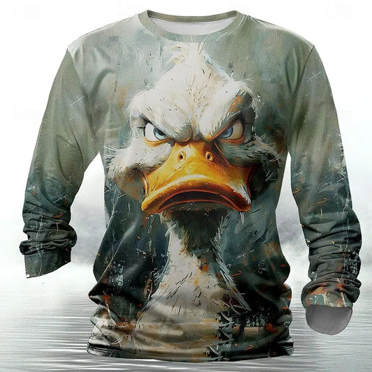 Funny 3D Animal Print Mens T Shirt Hip Hop Trend Harajuku Street Clothes Autumn Loose Top Fashion Cotton Long Sleeve T-shirt Men - All Niche Drop