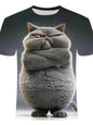 Funny Cat Pattern T-Shirt For Men Personality Animal 3D Printed T Shirts Summer Loose Short Sleeved Tops Casual Round Neck Tees - All Niche Drop