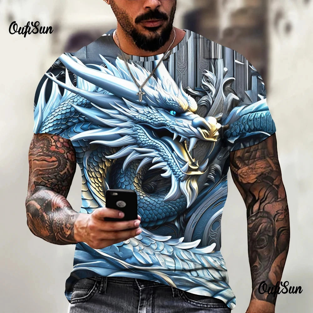 Dragon Pattern Men's T-shirt Fashion 3d Printed T Shirt Animal Short-sleeved Oversized Streetwear Tees Summer Casual Men's Tops - All Niche Drop