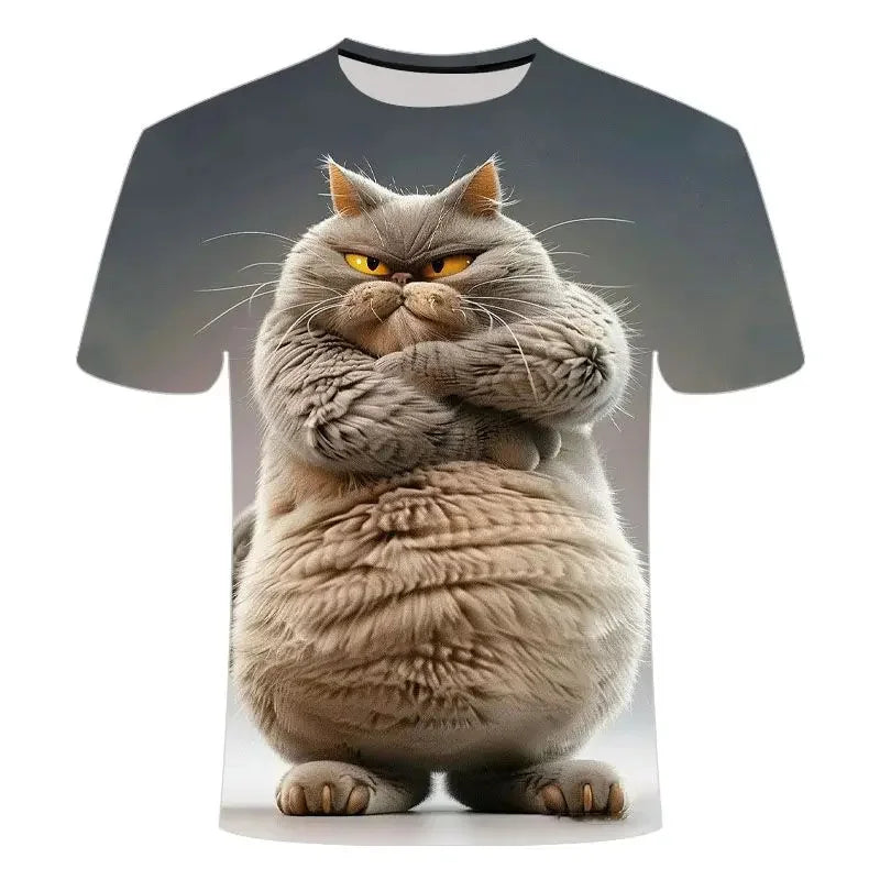 Funny Cat Pattern T-Shirt For Men Personality Animal 3D Printed T Shirts Summer Loose Short Sleeved Tops Casual Round Neck Tees - All Niche Drop