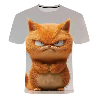 Funny Cat Pattern T-Shirt For Men Personality Animal 3D Printed T Shirts Summer Loose Short Sleeved Tops Casual Round Neck Tees - All Niche Drop